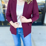 The Blair Blazer - Wine-600 Outerwear-SKIES ARE BLUE-July & June Women's Fashion Boutique Located in San Antonio, Texas