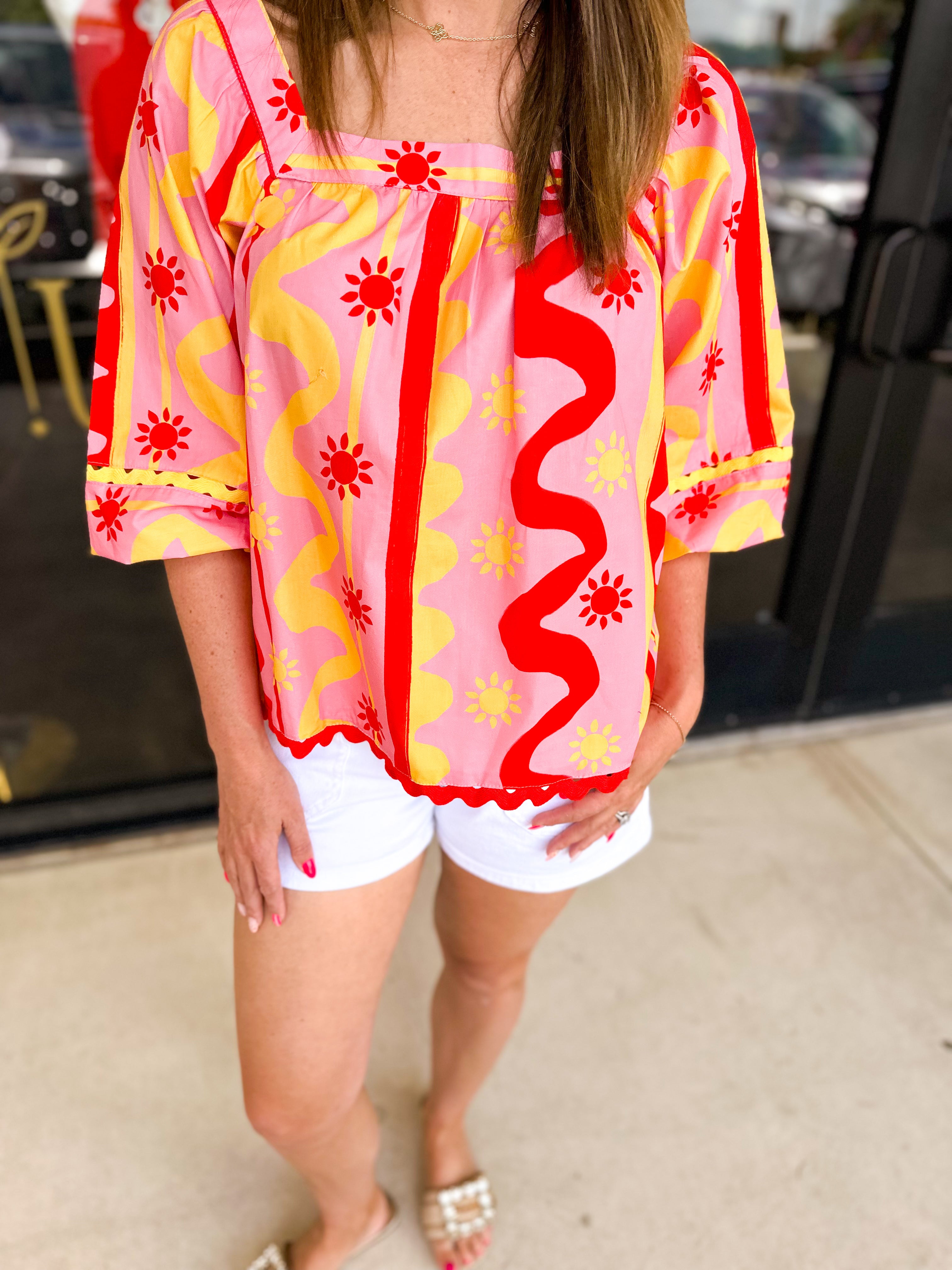 Vibrant Summers Blouse-200 Fashion Blouses-FATE-July & June Women's Fashion Boutique Located in San Antonio, Texas