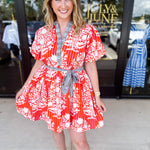 THML - Orange & Blue Mini Dress-510 Mini-THML-July & June Women's Fashion Boutique Located in San Antonio, Texas