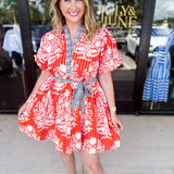 THML - Orange & Blue Mini Dress-510 Mini-THML-July & June Women's Fashion Boutique Located in San Antonio, Texas
