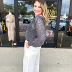 Foil Knit Sweater Top - Black Silver-230 Sweaters/Cardis-ALLIE ROSE-July & June Women's Fashion Boutique Located in San Antonio, Texas