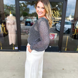 Foil Knit Sweater Top - Black Silver-230 Sweaters/Cardis-ALLIE ROSE-July & June Women's Fashion Boutique Located in San Antonio, Texas