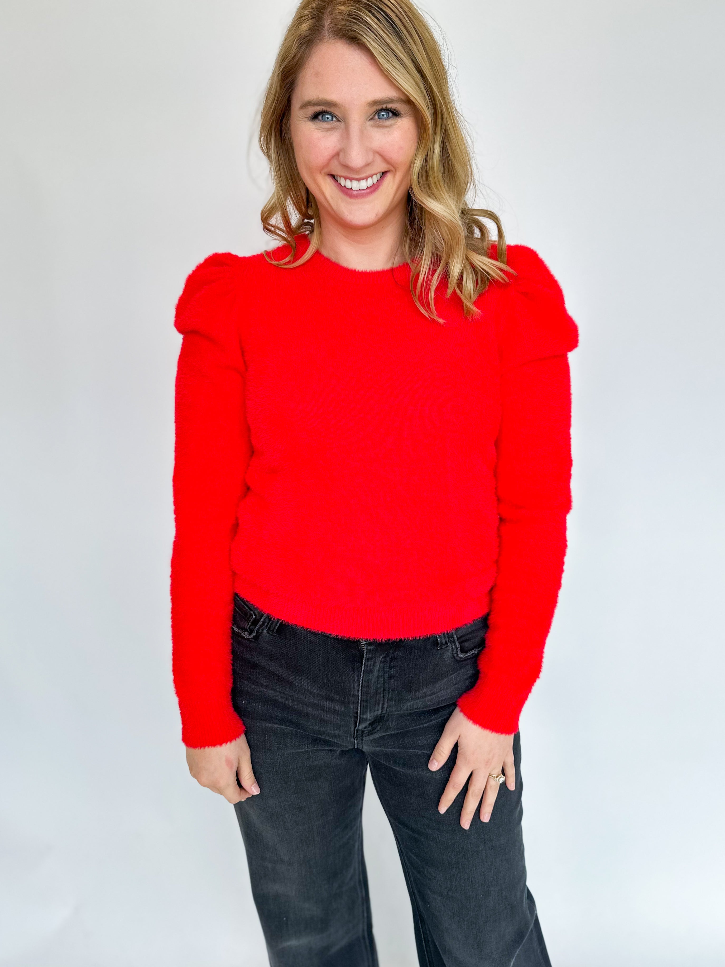 Favorite Fuzzy Sweater- Red-230 Sweaters/Cardis-&MERCI-July & June Women's Fashion Boutique Located in San Antonio, Texas