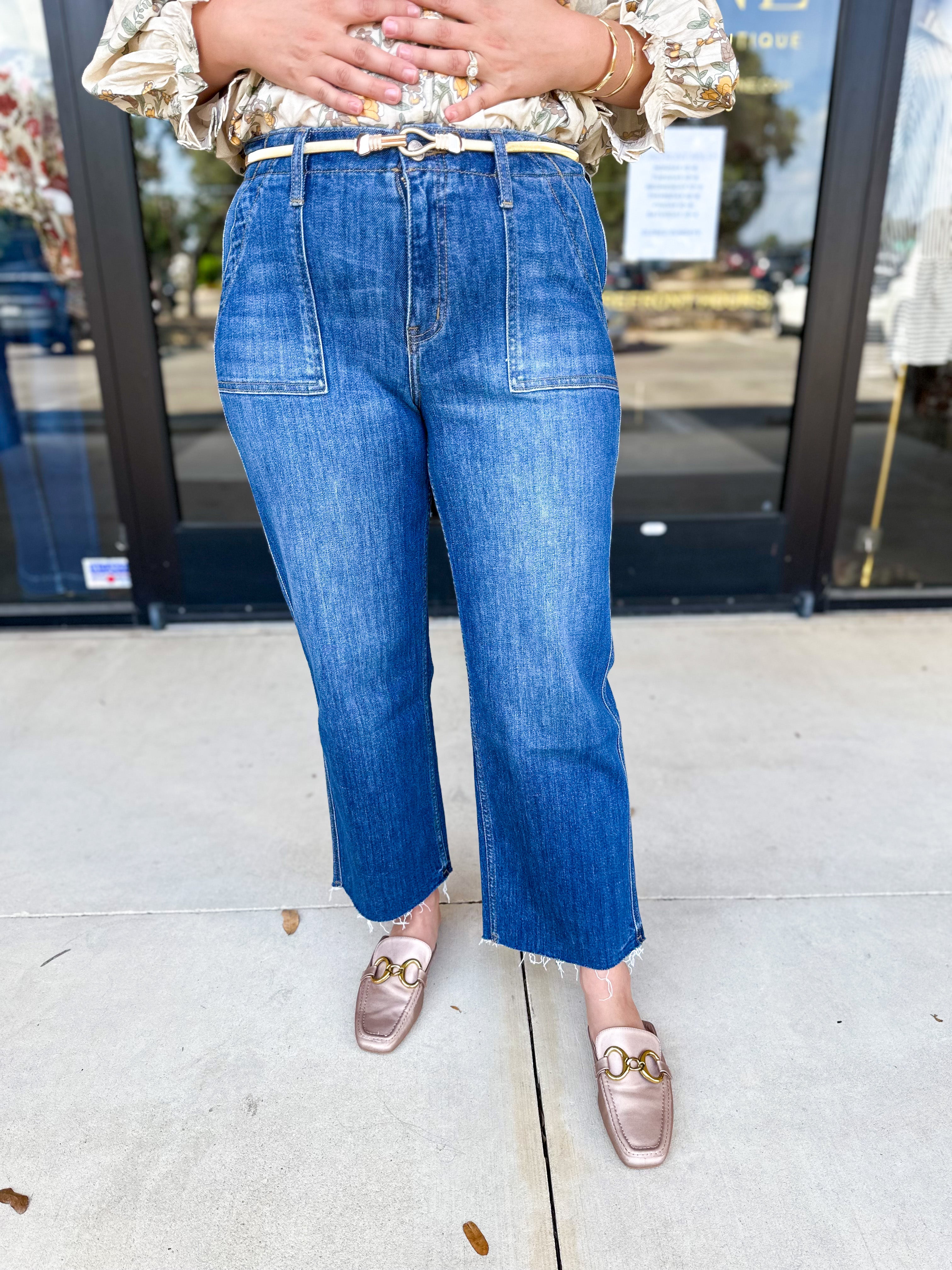Vervet - High Rise Utility Medium Wash Jeans-400 Pants-VEVERT BY FLYING MONKEY-July & June Women's Fashion Boutique Located in San Antonio, Texas