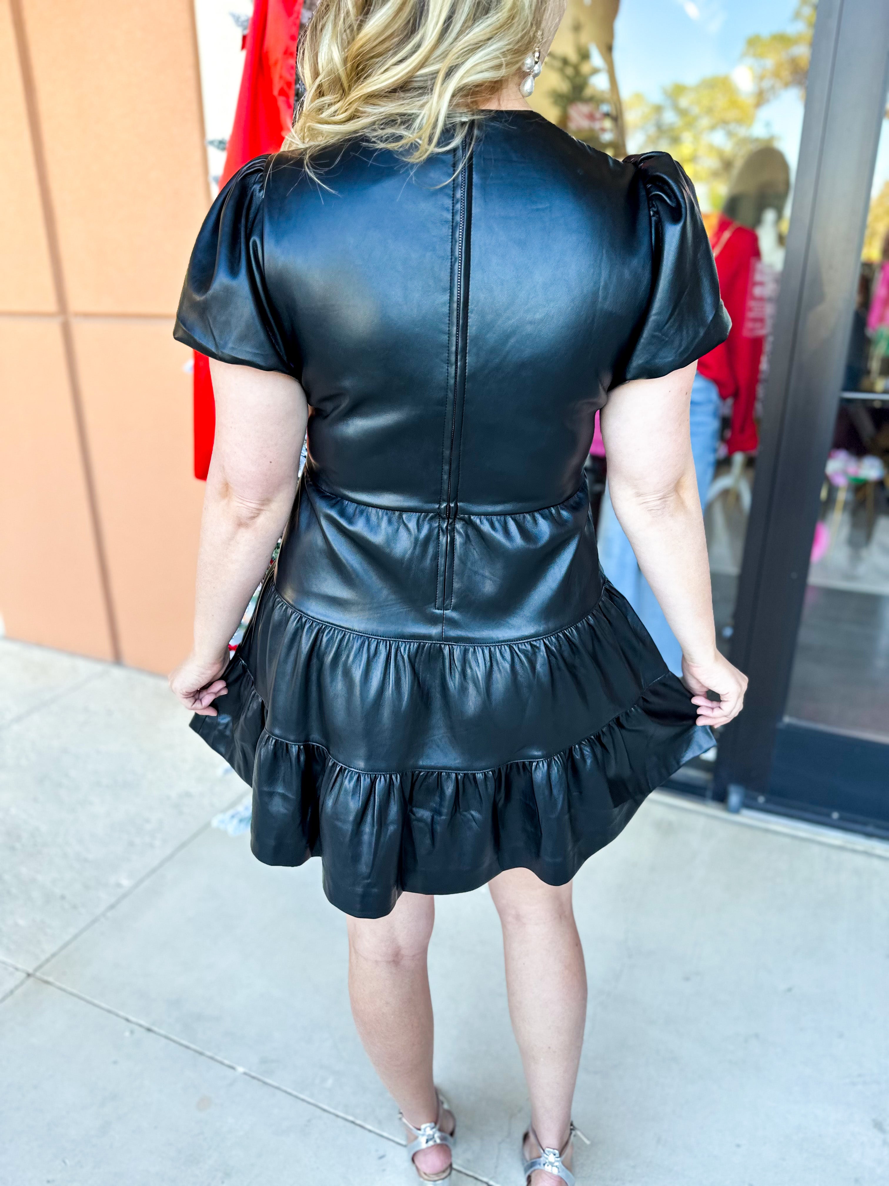 Talk of the Town Mini Dress - Black Faux Leather-510 Mini-SKIES ARE BLUE-July & June Women's Fashion Boutique Located in San Antonio, Texas