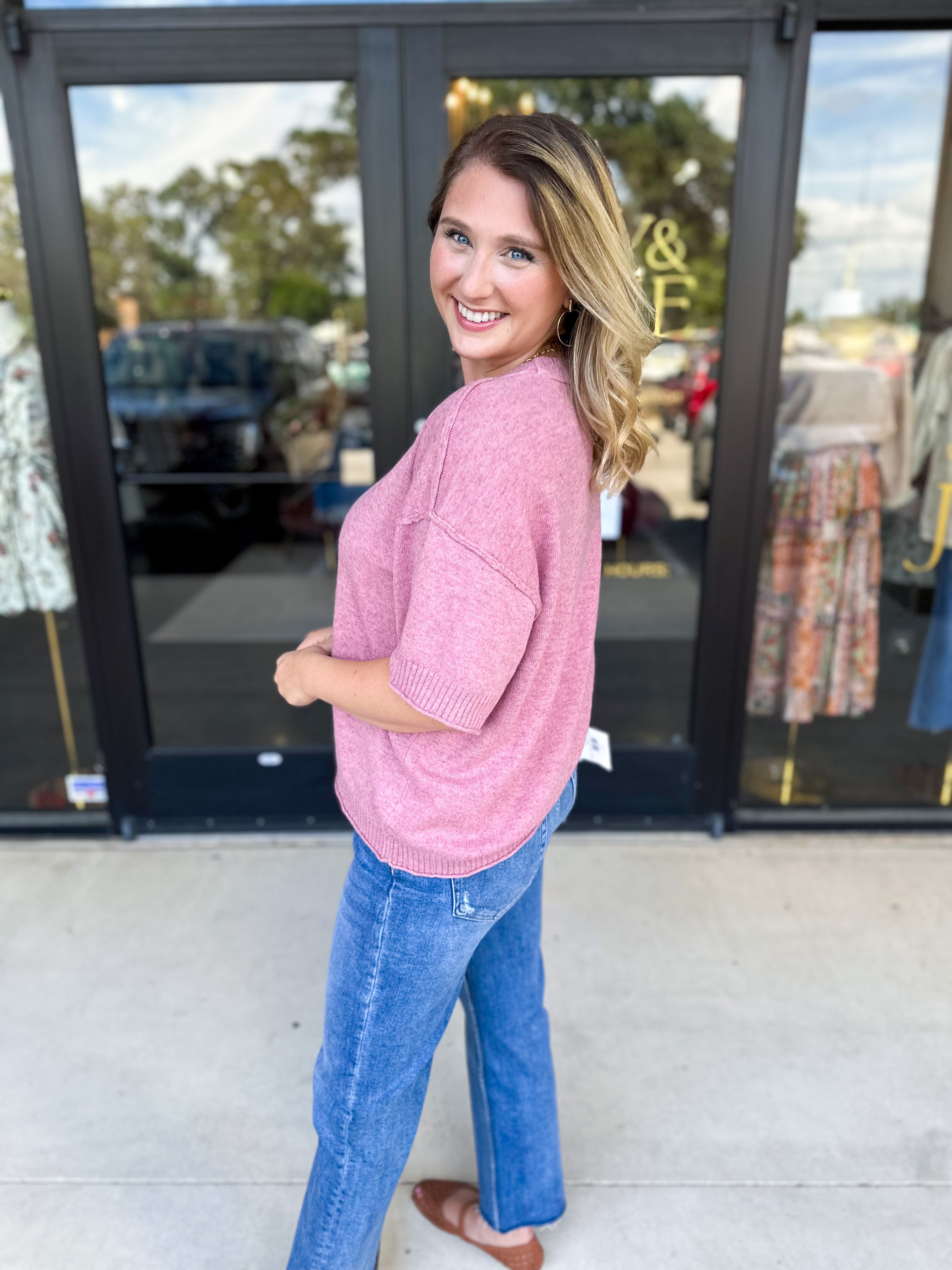 The Ella Knit Sweater Top - Mauve-230 Sweaters/Cardis-JODIFL-July & June Women's Fashion Boutique Located in San Antonio, Texas