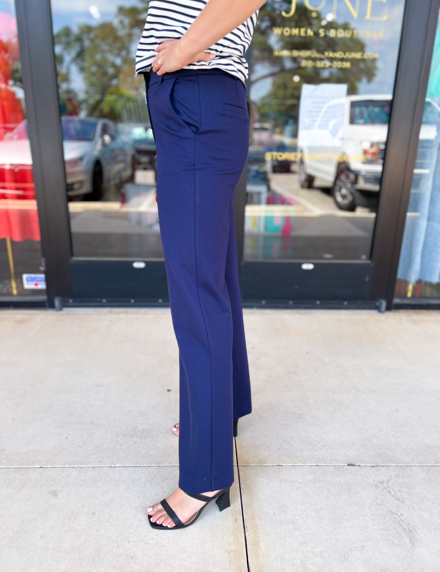 Navy High Rise Trousers-400 Pants-SKIES ARE BLUE-July & June Women's Fashion Boutique Located in San Antonio, Texas