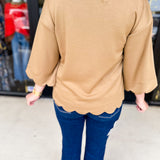Soft Scalloped Top - Camel-200 Fashion Blouses-JODIFL-July & June Women's Fashion Boutique Located in San Antonio, Texas