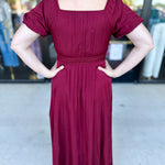 Elegant Burgundy Midi Dress-500 Midi-POLOGRAM-July & June Women's Fashion Boutique Located in San Antonio, Texas