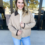 Khaki & Suede Jacket-600 Outerwear-ENTRO-July & June Women's Fashion Boutique Located in San Antonio, Texas