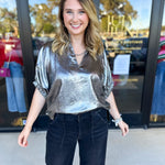 Celebration Blouse - Chrome-200 Fashion Blouses-ENTRO-July & June Women's Fashion Boutique Located in San Antonio, Texas