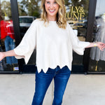 Scalloped Sweater Top - Cream-230 Sweaters/Cardis-ENTRO-July & June Women's Fashion Boutique Located in San Antonio, Texas