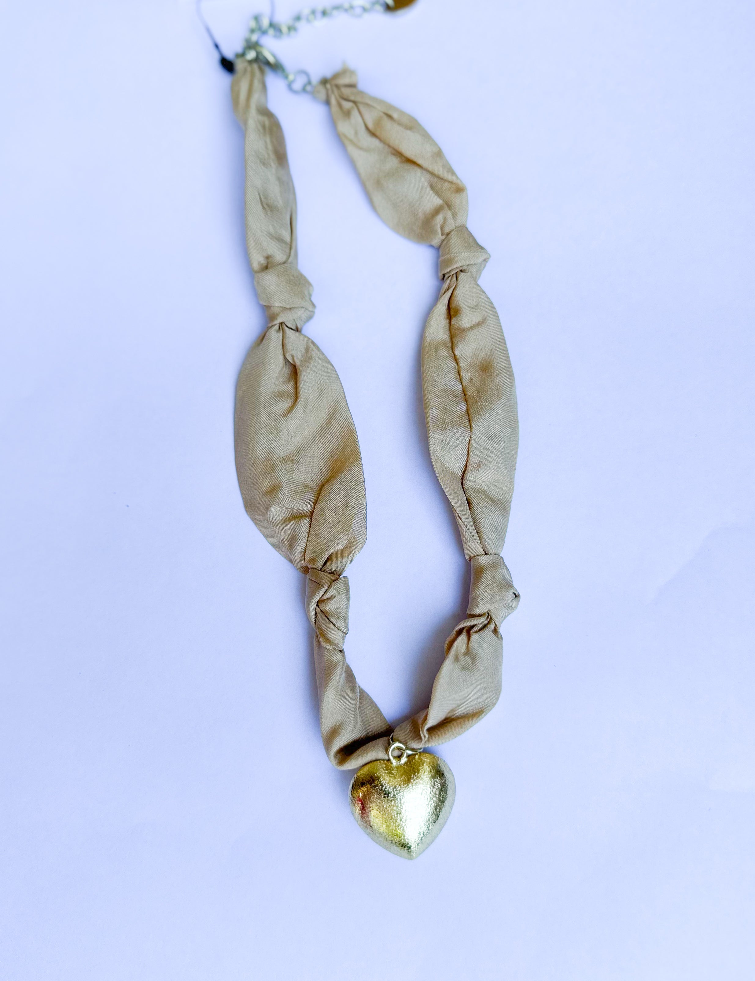 Scarf Necklace - Gold Puff Heart-110 Jewelry & Hair-HART DESIGNS-July & June Women's Fashion Boutique Located in San Antonio, Texas