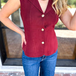 In Style Knit Vest - Merlot-200 Fashion Blouses-SKIES ARE BLUE-July & June Women's Fashion Boutique Located in San Antonio, Texas
