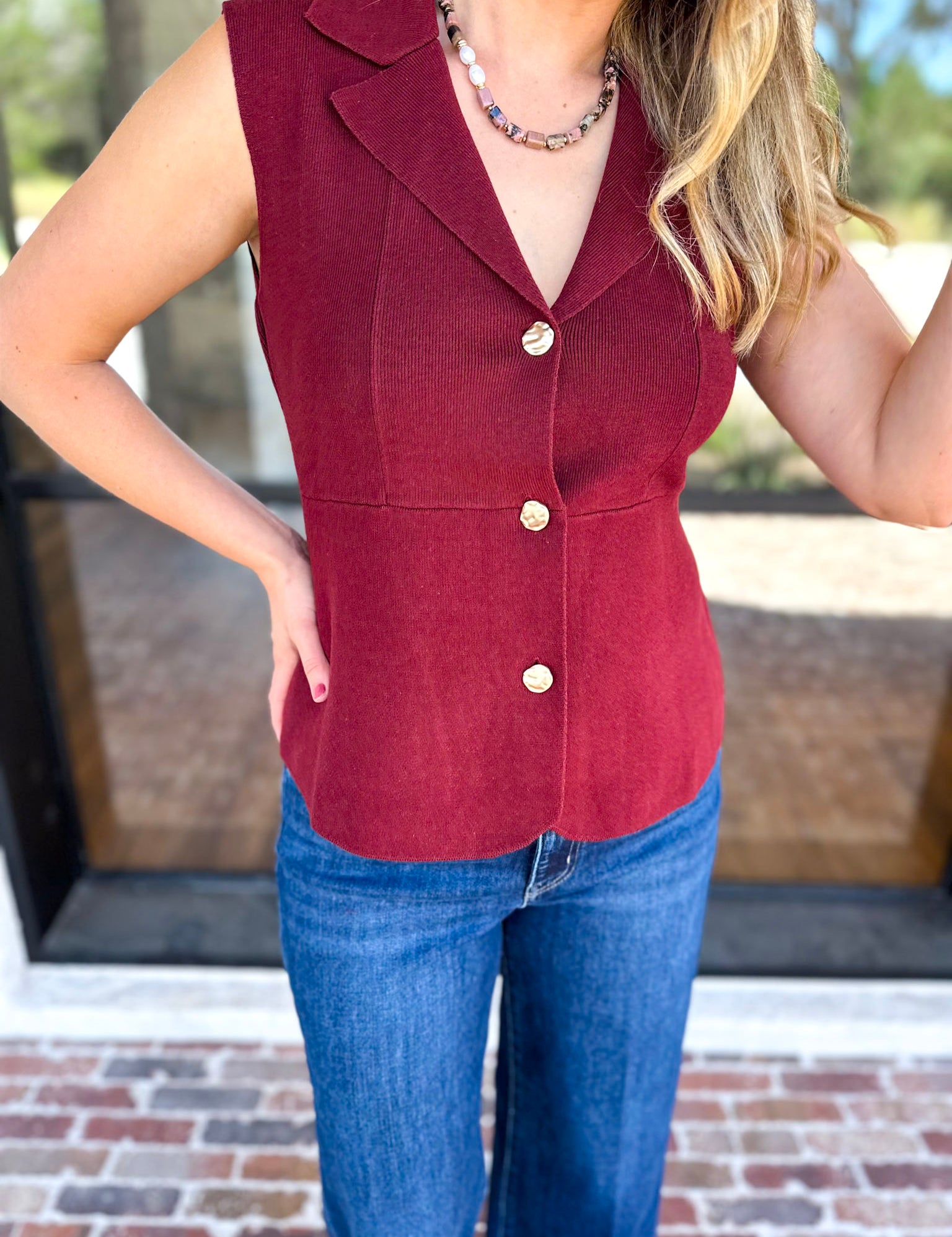 In Style Knit Vest - Merlot-200 Fashion Blouses-SKIES ARE BLUE-July & June Women's Fashion Boutique Located in San Antonio, Texas