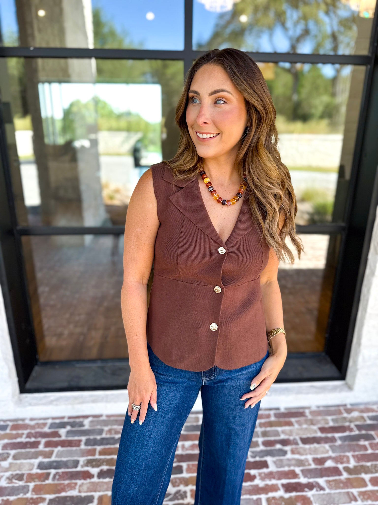 In Style Knit Vest - Espresso-200 Fashion Blouses-SKIES ARE BLUE-July & June Women's Fashion Boutique Located in San Antonio, Texas