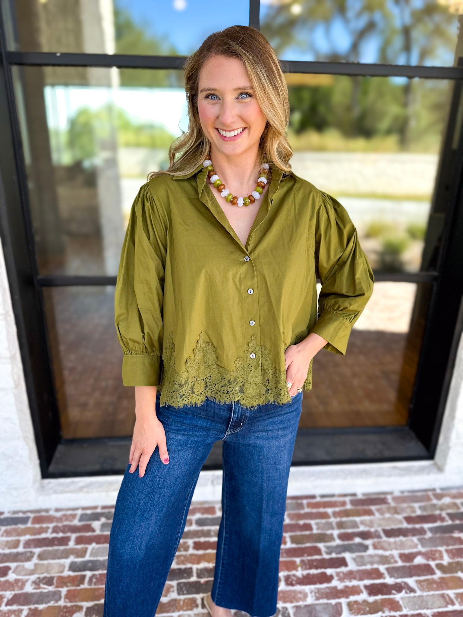 Work to Happy Hour Blouse - Martini Olive-200 Fashion Blouses-ENTRO-July & June Women's Fashion Boutique Located in San Antonio, Texas