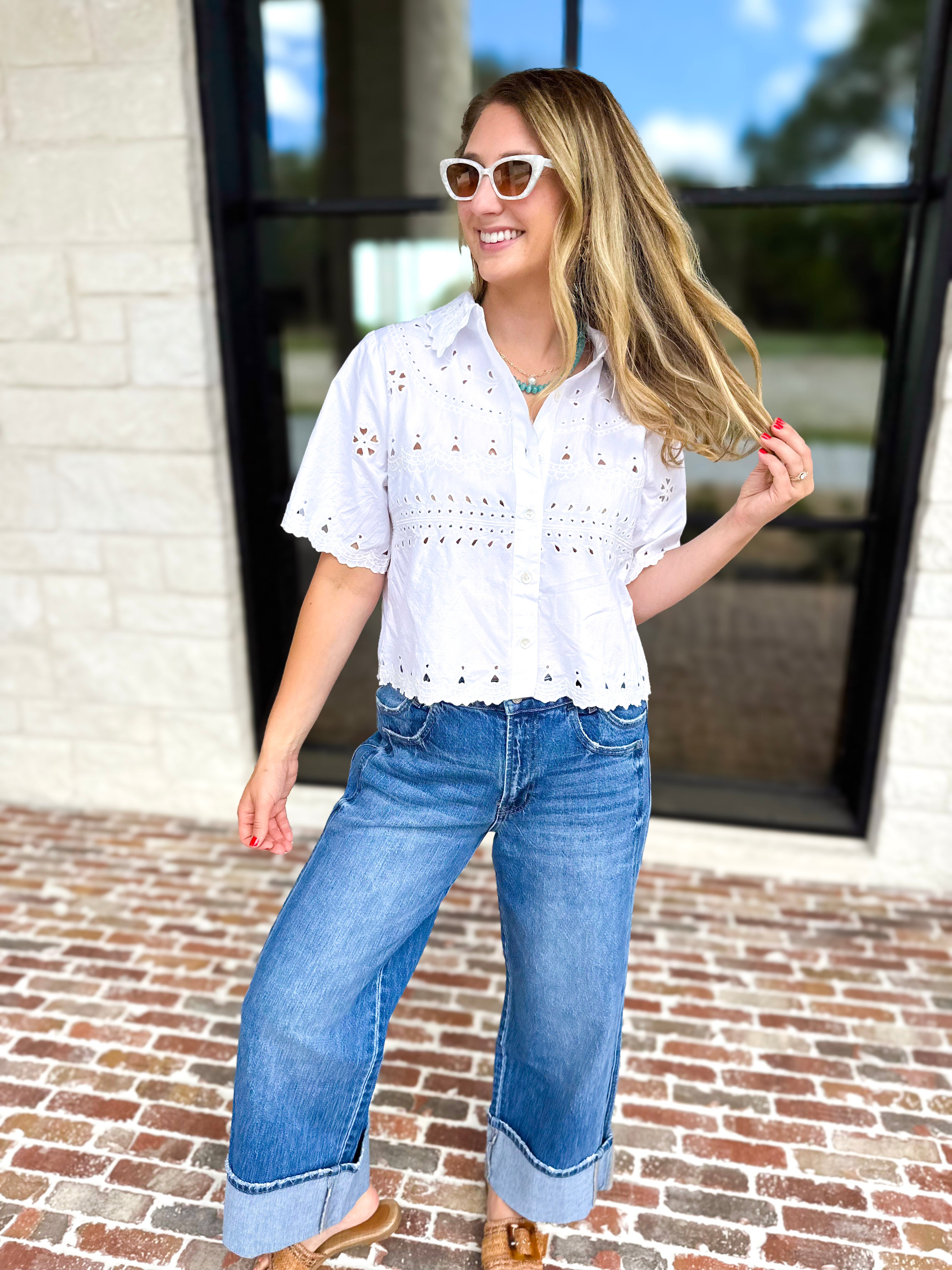 Vervet - High Rise Cuffed Baggy Wide Leg-400 Pants-VEVERT BY FLYING MONKEY-July & June Women's Fashion Boutique Located in San Antonio, Texas