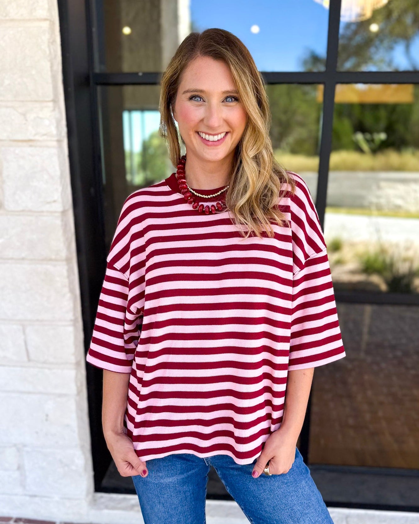 The Coffee Run Tee - Pink Sangria-210 Casual Blouses-ENTRO-July & June Women's Fashion Boutique Located in San Antonio, Texas