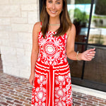 Red Sunburst Midi Dress-500 Midi-FATE-July & June Women's Fashion Boutique Located in San Antonio, Texas
