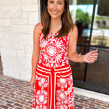 Red Sunburst Midi Dress-500 Midi-FATE-July & June Women's Fashion Boutique Located in San Antonio, Texas