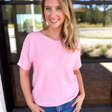 Textured Everyday Knit Top - Ballet Pink-230 Sweaters/Cardis-ALLIE ROSE-July & June Women's Fashion Boutique Located in San Antonio, Texas