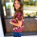 Pink & Chocolate Floral Blouse-200 Fashion Blouses-TCEC-July & June Women's Fashion Boutique Located in San Antonio, Texas