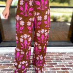 Pink & Chocolate Floral Drawstring Pants-400 Pants-TCEC-July & June Women's Fashion Boutique Located in San Antonio, Texas