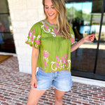 THML - Scalloped Sweetheart Blouse - Chartreuse-200 Fashion Blouses-THML-July & June Women's Fashion Boutique Located in San Antonio, Texas