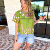 THML - Scalloped Sweetheart Blouse - Chartreuse-200 Fashion Blouses-THML-July & June Women's Fashion Boutique Located in San Antonio, Texas