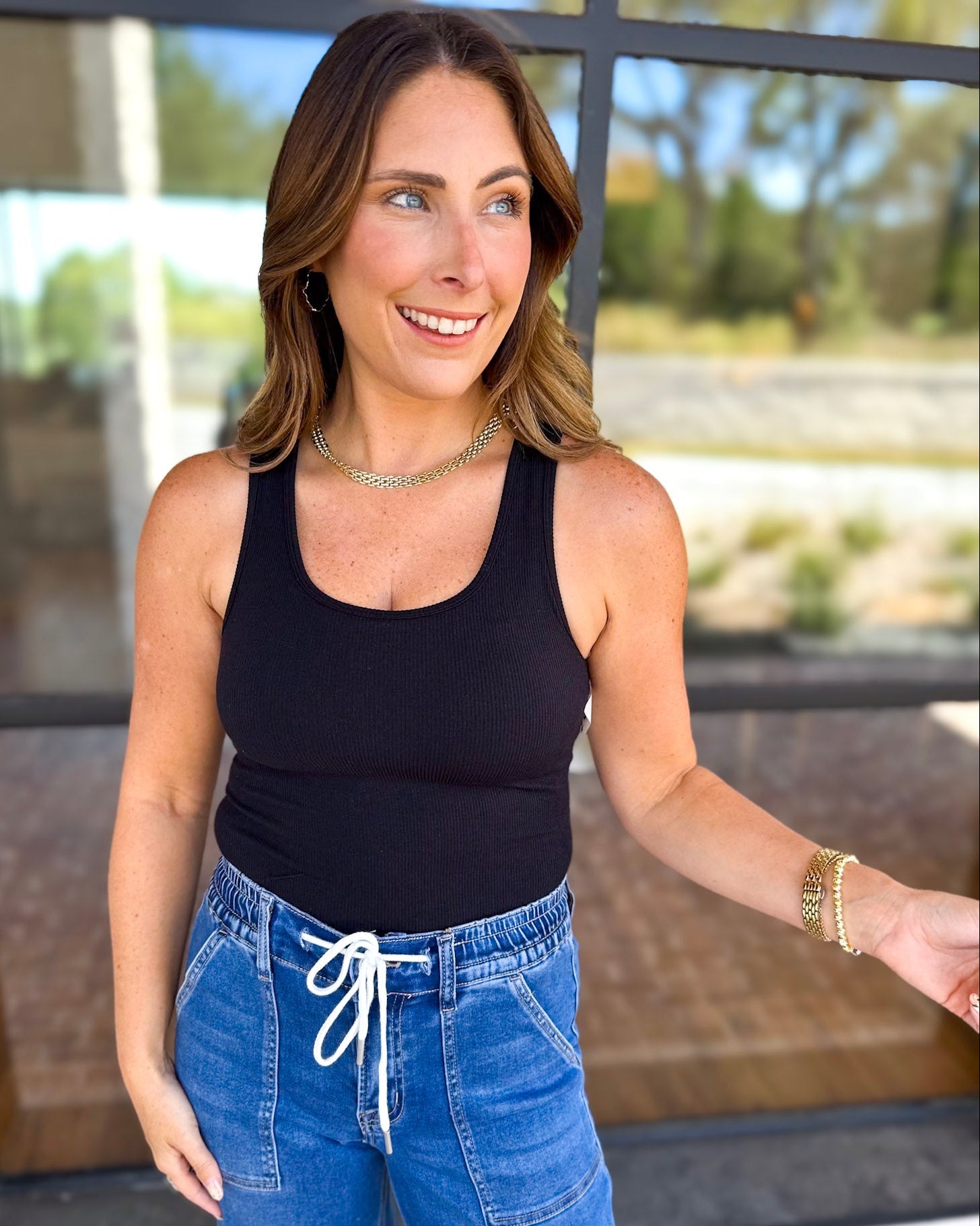 Everyday Built-in-Bra Tank - Black-220 Basic Tops-MONO B-July & June Women's Fashion Boutique Located in San Antonio, Texas