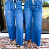 Vervet - High Rise Drawstring Wide Leg Comfy jeans-420 Denim-VEVERT BY FLYING MONKEY-July & June Women's Fashion Boutique Located in San Antonio, Texas