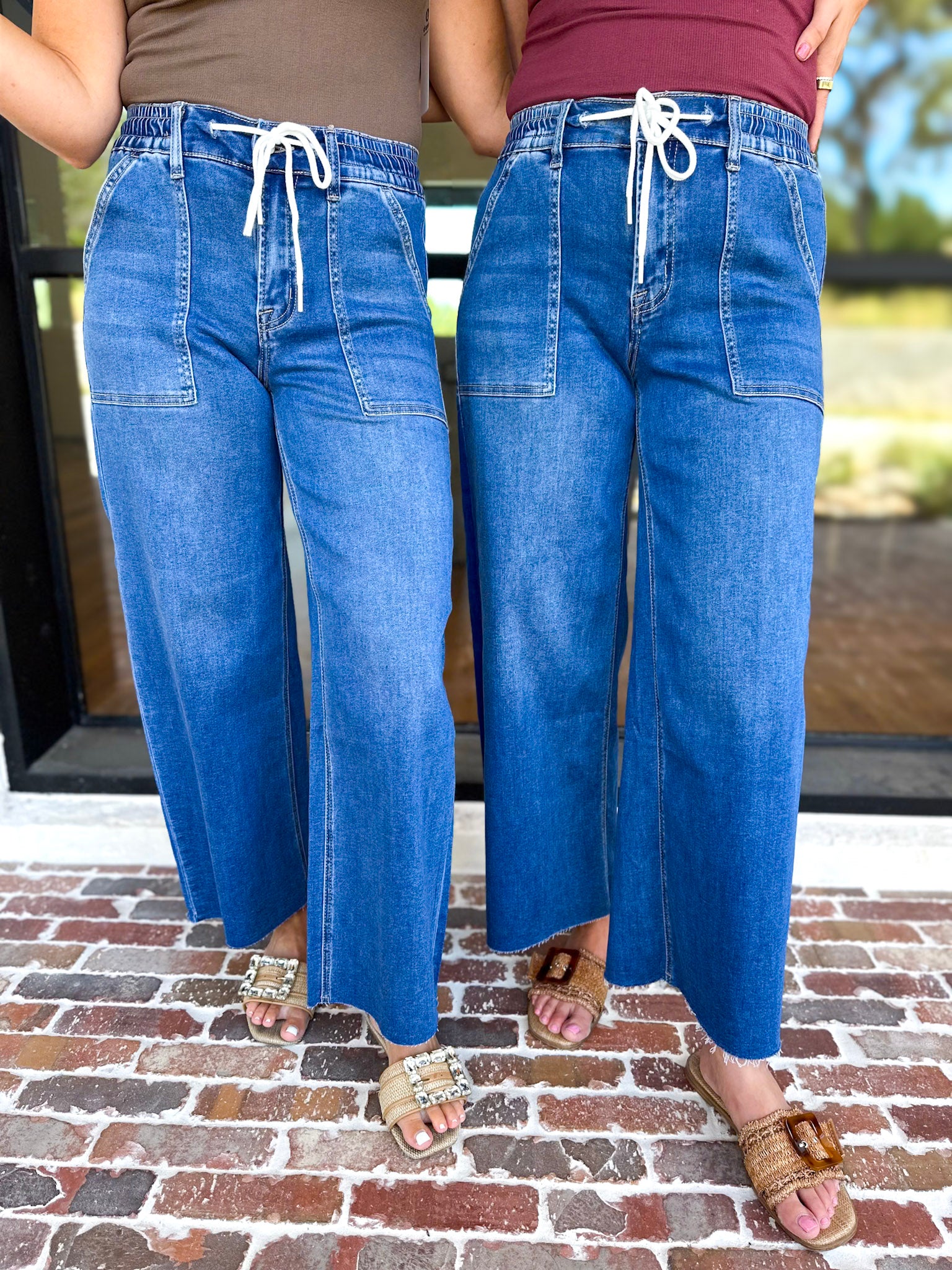 Vervet - High Rise Drawstring Wide Leg Comfy jeans-420 Denim-VEVERT BY FLYING MONKEY-July & June Women's Fashion Boutique Located in San Antonio, Texas