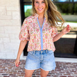 THML - Pink & Yellow Florals Blouse-200 Fashion Blouses-THML-July & June Women's Fashion Boutique Located in San Antonio, Texas