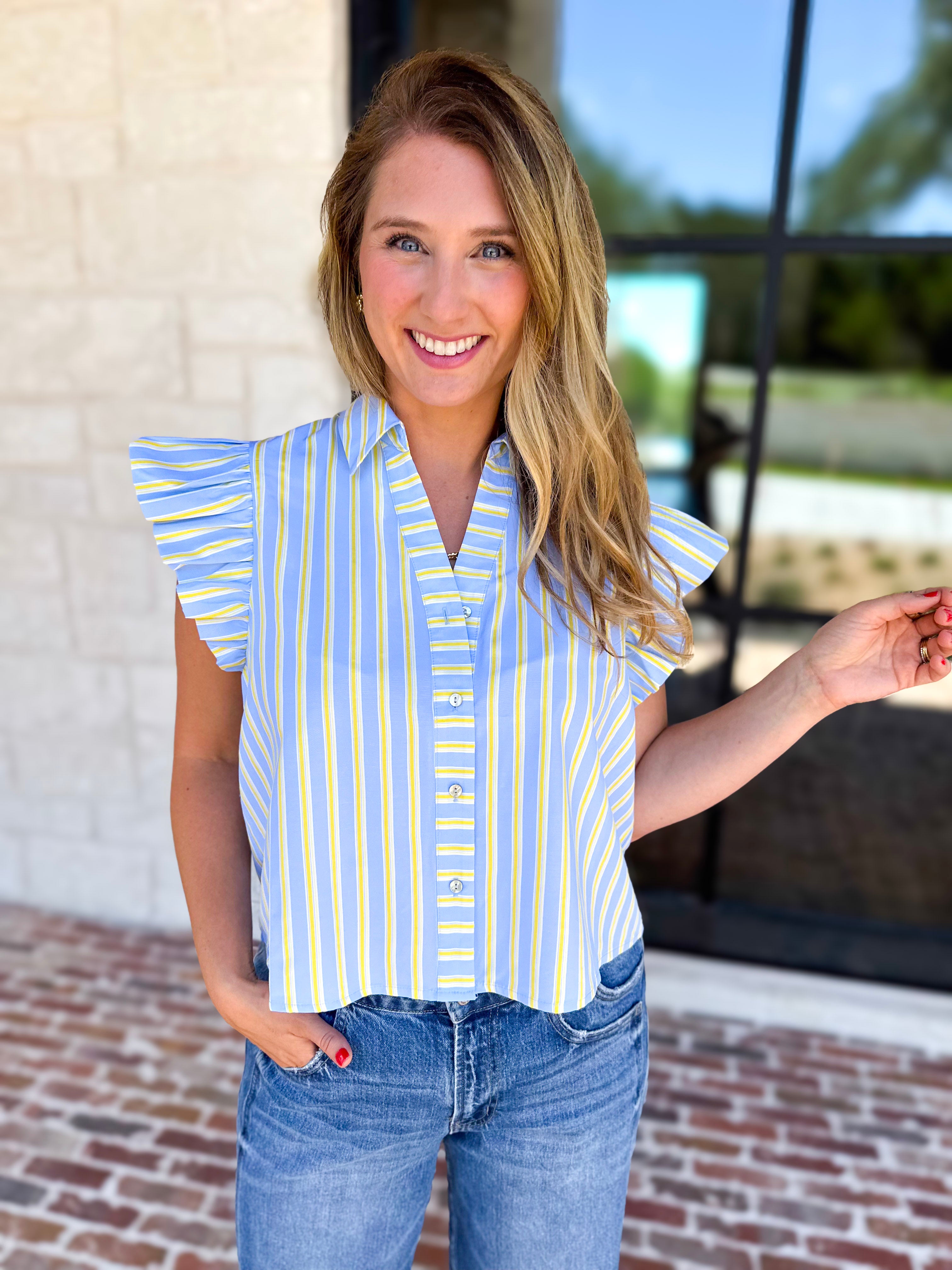 THML - Boardwalk Stripe Blouse-200 Fashion Blouses-THML-July & June Women's Fashion Boutique Located in San Antonio, Texas