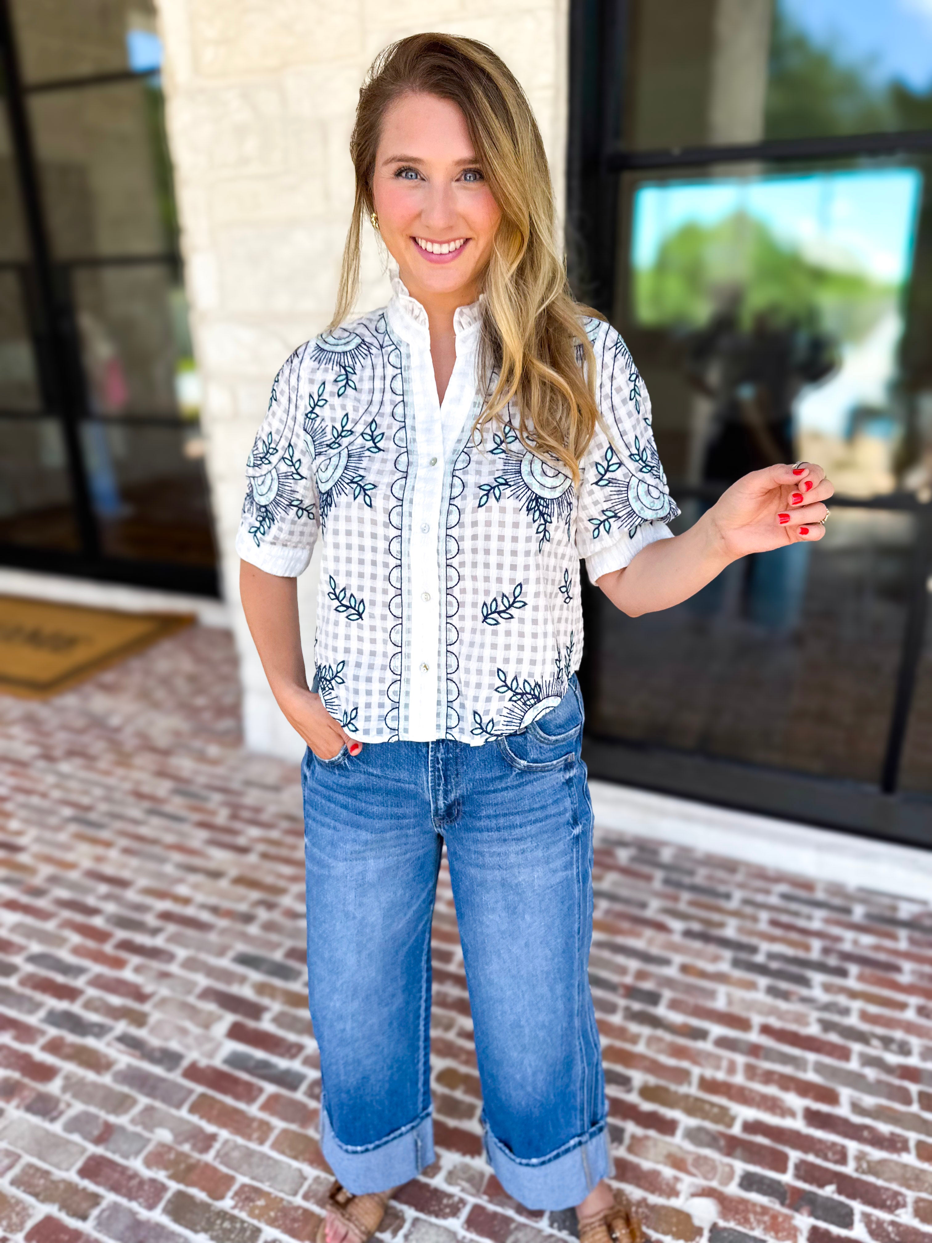 THML - Geometric Floral Blouse-200 Fashion Blouses-THML-July & June Women's Fashion Boutique Located in San Antonio, Texas