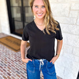 Everyday Essential V-Neck Tee - Black-210 Casual Blouses-MONO B-July & June Women's Fashion Boutique Located in San Antonio, Texas