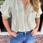 Sage Picnic Blouse-200 Fashion Blouses-JODIFL-July & June Women's Fashion Boutique Located in San Antonio, Texas