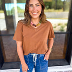 Everyday Essential V-Neck Tee - Honey-210 Casual Blouses-MONO B-July & June Women's Fashion Boutique Located in San Antonio, Texas