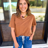 Everyday Essential V-Neck Tee - Honey-210 Casual Blouses-MONO B-July & June Women's Fashion Boutique Located in San Antonio, Texas