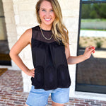 Sheer Details Tank - Black-200 Fashion Blouses-FATE-July & June Women's Fashion Boutique Located in San Antonio, Texas