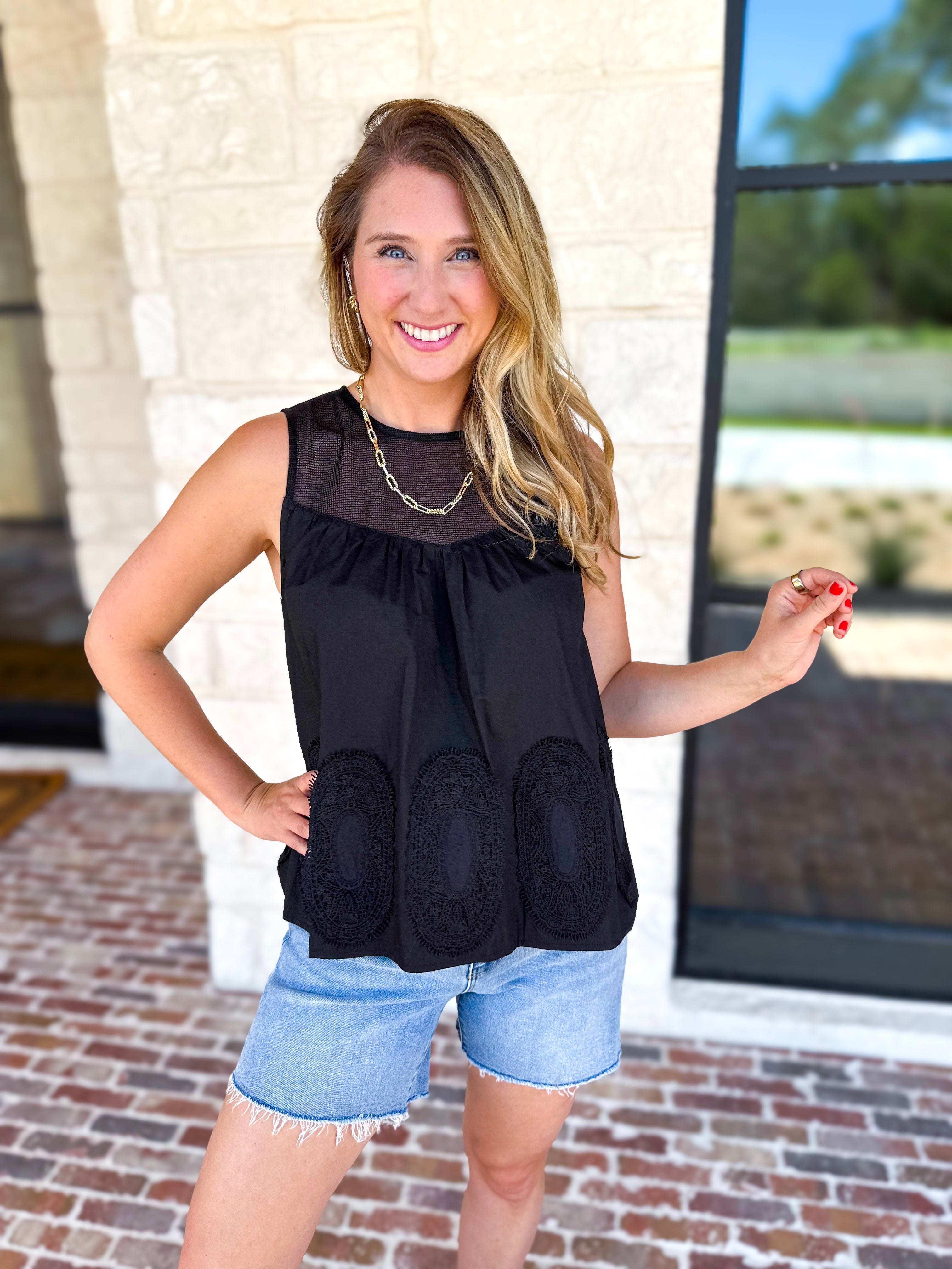 Sheer Details Tank - Black-200 Fashion Blouses-FATE-July & June Women's Fashion Boutique Located in San Antonio, Texas