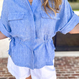 Light Blue Utility Blouse-200 Fashion Blouses-SKIES ARE BLUE-July & June Women's Fashion Boutique Located in San Antonio, Texas