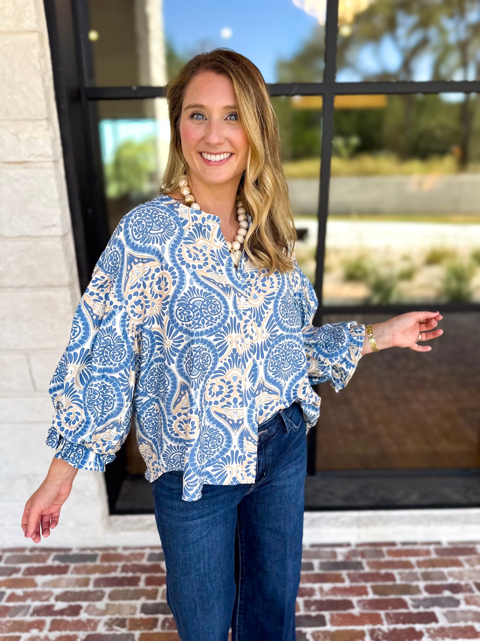 Salty Air Bubble Sleeve Blouse-200 Fashion Blouses-FATE-July & June Women's Fashion Boutique Located in San Antonio, Texas