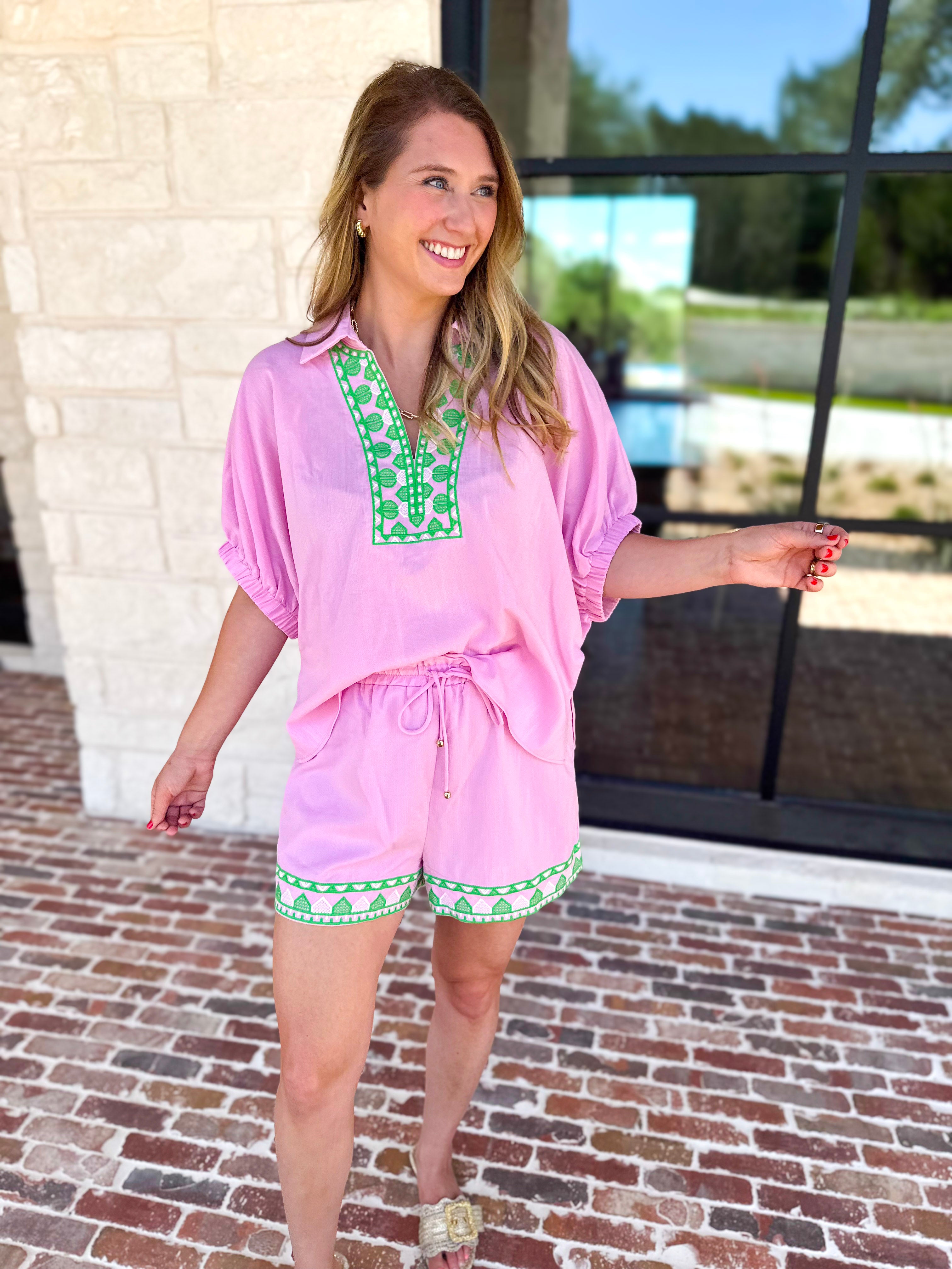 The Cabo Shorts Set - Pink/Green-510 Mini-ENTRO-July & June Women's Fashion Boutique Located in San Antonio, Texas