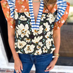 THML - Harvest Florals Ruffle Sleeve Blouse-200 Fashion Blouses-THML-July & June Women's Fashion Boutique Located in San Antonio, Texas