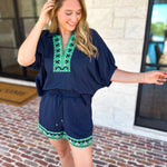 The Cabo Shorts Set - Navy/Green-510 Mini-ENTRO-July & June Women's Fashion Boutique Located in San Antonio, Texas