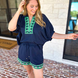 The Cabo Shorts Set - Navy/Green-510 Mini-ENTRO-July & June Women's Fashion Boutique Located in San Antonio, Texas