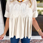 Lace Details Suede Blouse-200 Fashion Blouses-FATE-July & June Women's Fashion Boutique Located in San Antonio, Texas