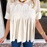 Lace Details Suede Blouse-200 Fashion Blouses-FATE-July & June Women's Fashion Boutique Located in San Antonio, Texas